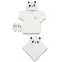 Mey İthalat® Bebitof Baby Panda Bebe Bornoz Seti 30037 Beyaz