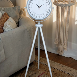 Mey İthalat® Beyaz 24 Saat Göstergeli Tripod Ayaklı Saat