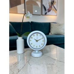 Mey İthalat® Beyaz 25 x 20 Cm Metal Gold Detaylı Masa Saati