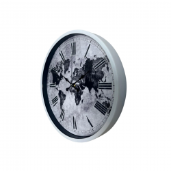 Mey İthalat® Beyaz 36 Cm Dünya Haritalı Tasarım Duvar Saati