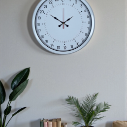 Mey İthalat® Beyaz 40 Cm Metal 24 Saat Göstergeli Özel Tasarım Duvar Saati