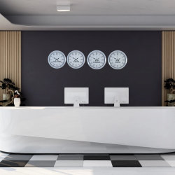 Mey İthalat® Beyaz Elite Roma 4’lü Metal 36 cm Dünya Duvar Saati