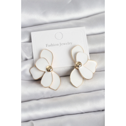 Mey İthalat® Beyaz Mineli Lotus Model Pirinç Kadın Küpe