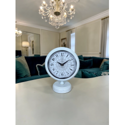 Mey İthalat® Beyaz Motifli 25 x 20 Cm Metal Masa Saati