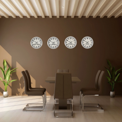 Mey İthalat® Beyaz Premium Set 4’lü Metal 36 cm Dünya Duvar Saatleri