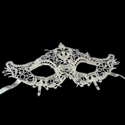 Mey İthalat® Beyaz Renk Dantel Kesim Dantel İşlemeli Balo Parti Maskesi 2 No