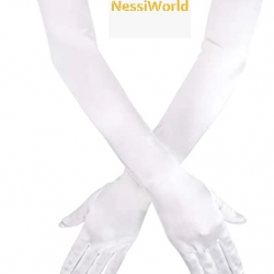 Mey İthalat® Beyaz Renk Dirseğe Kadar Uzun Kumaş Eldiven 40 cm