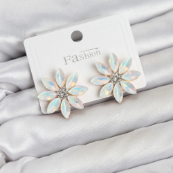 Mey İthalat® Beyaz Renk Kristal Taşlı Lotus Çiçek Model Kadın Küpe