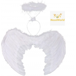Mey İthalat® Beyaz Renkli Tüylü Bebek Melek Kanadı ve Tacı 30x45 cm