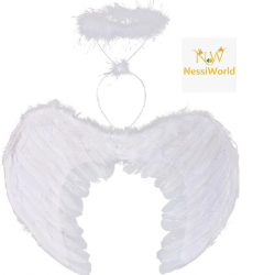 Mey İthalat® Beyaz Renkli Tüylü Bebek Melek Kanadı ve Tacı 30x45 cm