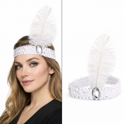 Mey İthalat® Beyaz Tüylü Retro Çarliston Saç Bandı - 70-80-90’lar Parti Tacı