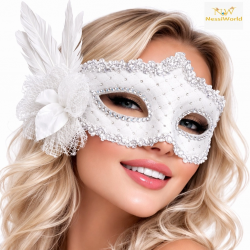 Mey İthalat® Beyaz Tüylü Venedik Lüks Balo Maskesi