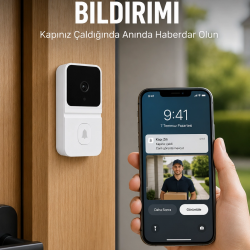 Mey İthalat® Beyaz Wi-Fi Akıllı Görüntülü Kapı Zili HD Kamera, Gece Görüşü ve Telefon Bildirimli Kablosuz Kapı Zili