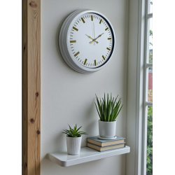 Mey İthalat® Beyaz Zarafet 40 Cm Metal Duvar Saati