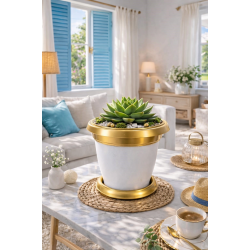 Mey İthalat®  Bilezikli 1.7 Litre Dekoratif Plastik Saksı Beyaz