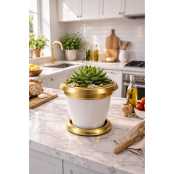 Mey İthalat®  Bilezikli 1.7 Litre Dekoratif Plastik Saksı Beyaz