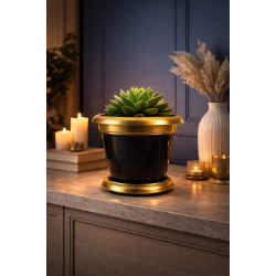 Mey İthalat®  Bilezikli 1,7 Litre Dekoratif Plastik saksı Siyah