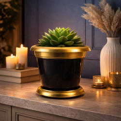 Mey İthalat®  Bilezikli 1,7 Litre Dekoratif Plastik saksı Siyah