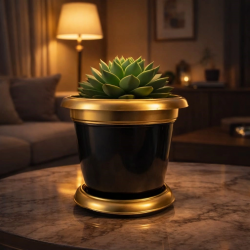 Mey İthalat®  Bilezikli 1,7 Litre Dekoratif Plastik saksı Siyah