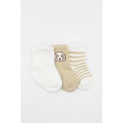 Mey İthalat® Bistyle Dog Boy 3'lü Penye Soket Çorap 10134 Ekru