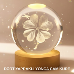 Mey İthalat® Bitki Temalı LED Işıklı Cam Küre Ahşap Standlı Modern Gece Lambası