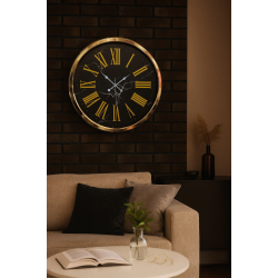 Mey İthalat® Black Marble Gold 52 Cm Metal Duvar Saati