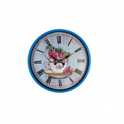 Mey İthalat® Blue Flower 36 Cm Mavi Duvar Saati