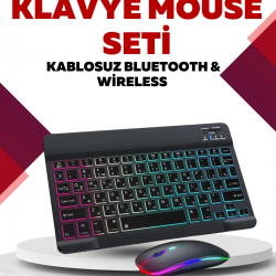 Mey İthalat® Bluetooth 5.3 Destekli Şarjlı Taşınabilir Klavye + Mouse Kombinasyonu
