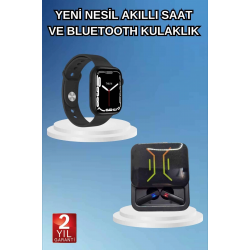 Mey İthalat® Bluetooth Bağlantılı Kablosuz Kulaklık ve Yeni Nesil Akıllı Saat 5.0 Bluetooth
