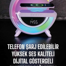 Mey İthalat® Bluetooth Hoparlör 15W Kablosuz Hızlı Şarj LED Gece Lambası