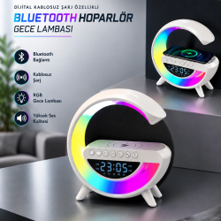 Mey İthalat® Bluetooth Hoparlör 15W Kablosuz Hızlı Şarj LED Gece Lambası