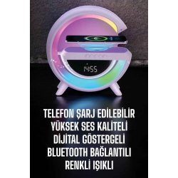Mey İthalat® Bluetooth Hoparlör 15W Kablosuz Hızlı Şarj LED Gece Lambası
