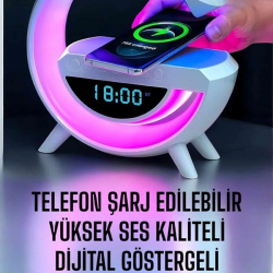 Mey İthalat® Bluetooth Hoparlör Dijital Göstergeli Wireless Şarj RGB Işıklı