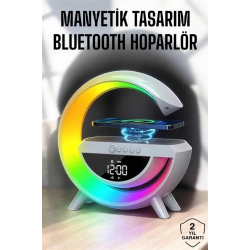 Mey İthalat® Bluetooth Hoparlör Dijital Göstergeli Wireless Şarj RGB Işıklı