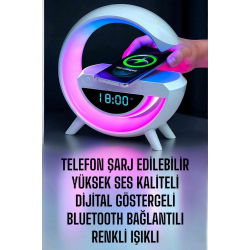 Mey İthalat® Bluetooth Hoparlör Dijital Göstergeli Wireless Şarj RGB Işıklı