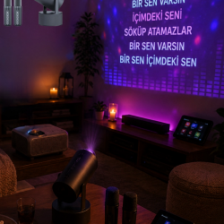 Mey İthalat® Bluetooth Hoparlörlü Akıllı Projektör Kablosuz Karaoke Mikrofonlu