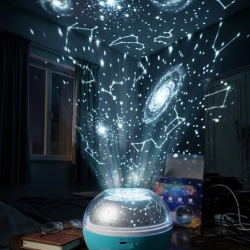 Mey İthalat® Bluetooth Hoparlörlü Yıldız Projeksiyon Gece Lambası Uzaktan Kumandalı ve Döner Işık Efektli