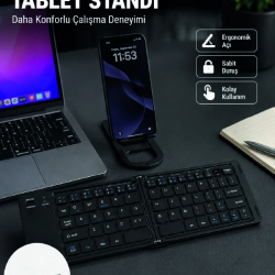 Mey İthalat® Bluetooth Katlanabilir Klavye USB-C Şarjlı 3 Cihaz Bağlantılı Taşınabilir Klavye