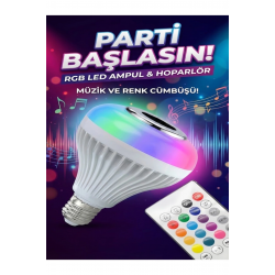 Mey İthalat® Bluetooth RGB LED Hoparlörlü Akıllı Ampul - Renkli Müzikli a ve Kumanda