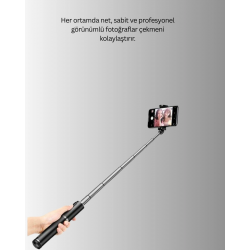 Mey İthalat® Bluetooth Selfie Çubuğu –  Katlanabilir, Uzaktan Kumandalı