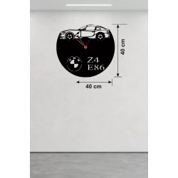 Mey İthalat® BMW Z4 E86 Tasarım Ahşap Duvar Saati - 40x40 cm Lazer Kesim Dekoratif