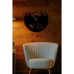 Mey İthalat® BMW Z4 E86 Tasarım Ahşap Duvar Saati - 40x40 cm Lazer Kesim Dekoratif