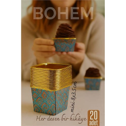 Mey İthalat® Bohem Kare Kek Kalıbı , Alüminyum  Cupcake Muffin Kalıbı 20'li Paket 722260