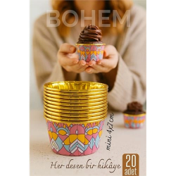 Mey İthalat® Bohem Yuvarlak Kek Kalıbı , Alüminyum  Cupcake Muffin Kalıbı 20'li Paket 722258