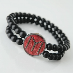 Mey İthalat® Bordo Metal Üzerine Füme Kayı Boyu Figürlü Siyah Renk Çift Sıra Doğal Taş Erkek Bileklik