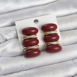 Mey İthalat® Bordo Vintage Model Gold Renk Kadın Küpe