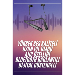 Mey İthalat® Boyun Askılı 100 Saat Kablosuz Kulaklık Göstergeli Bluetooth Kulaklık