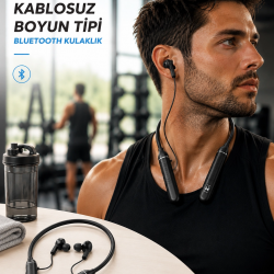 Mey İthalat® Boyun Tipi Kablosuz Bluetooth Kulaklık Uzun Pil Ömrü Mikrofonlu