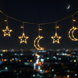 Mey İthalat® Büyük Ay Yıldız LED Ramazan Süsü Sıcak Beyaz Dekoratif Işık