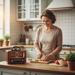 Mey İthalat®  Büyük Boy Retro, Nostaljik, Ahşap Tasarım Bluetooth Hoparlörlü, Şarjlı, Taşınabilir FM/AM Destekli Radyo NS-6635